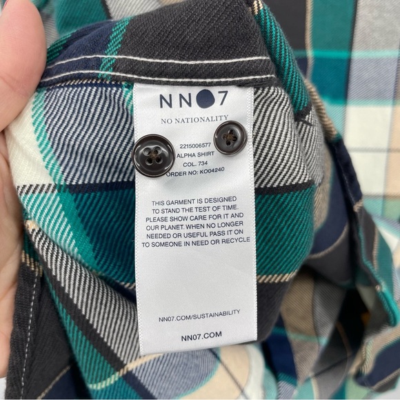 NN07 22.1 Alpha Plaid Shirt Size L green blue cream button down shirt - Picture 6 of 11